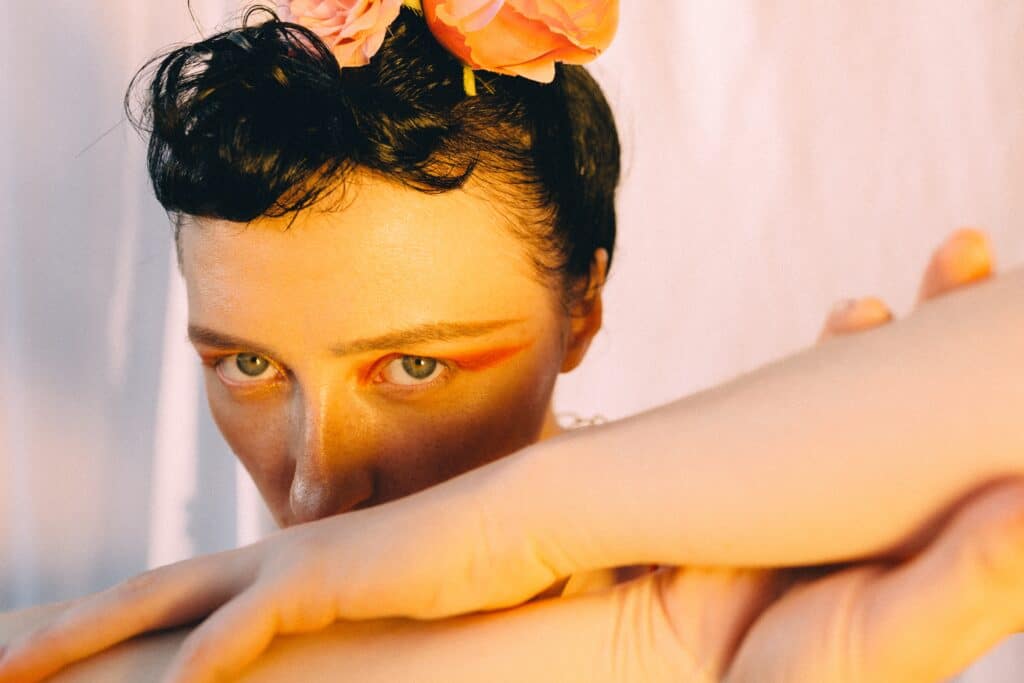 close-up portrait of person wearing dramatic eye makeup