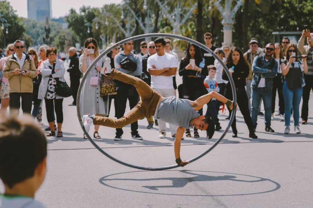 publicity stunt with street performer